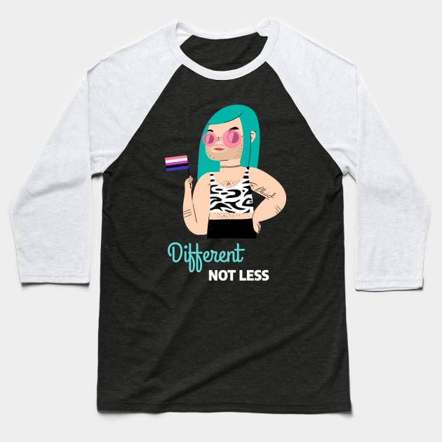 Different Not Less, Gay Pride Baseball T-Shirt by Ito Effect